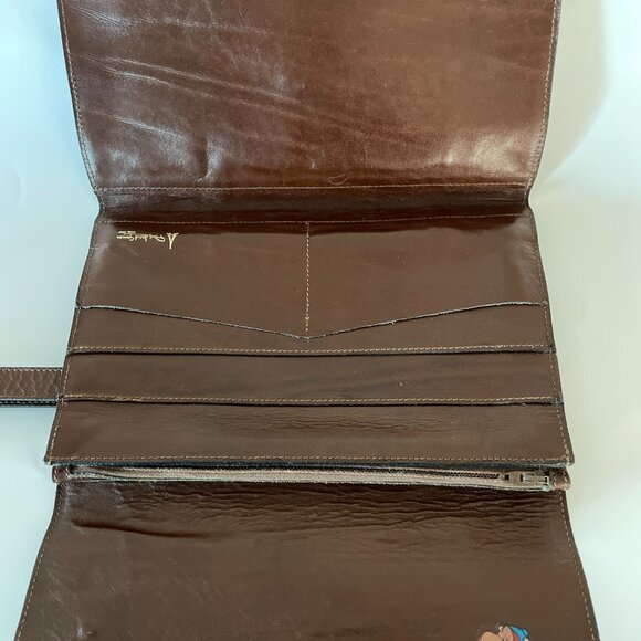 Vintage Brown Leather Clutch Hand Bag Purse Wrist Strap Unisex Made in France - Picture 5 of 6